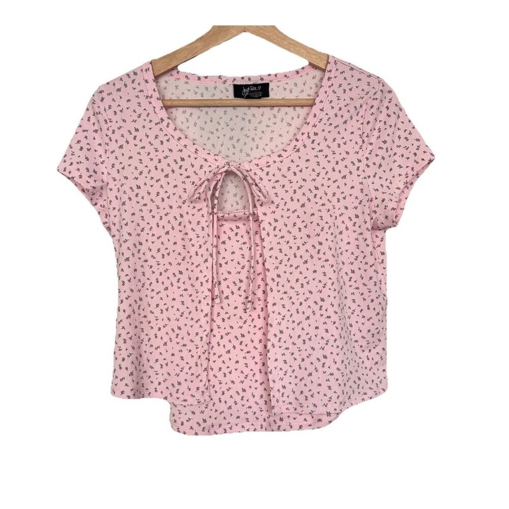 Y2K Just Polly NY Ribbed Babydoll Tank Top w/tie Top Floral Pink Women’s Large